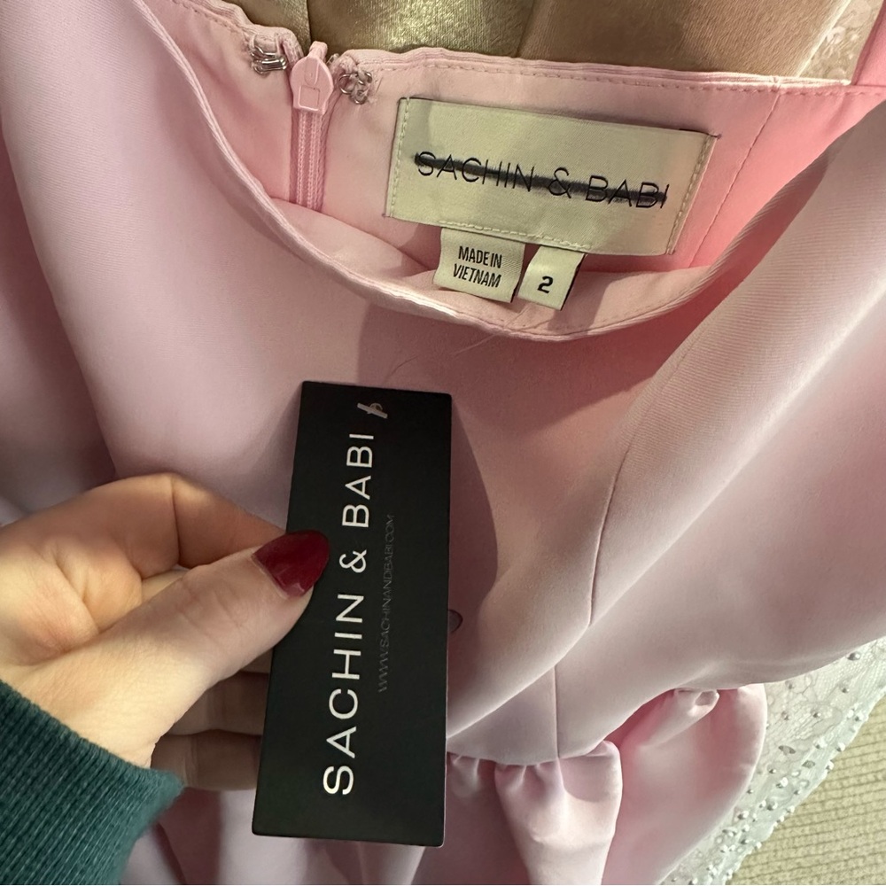 NEW Sachin Babi Blaine Square-Neck Taffeta A-Line Midi Dress Pink Anthropologie - Picture 2 of 2